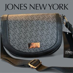 Jones New York Elegant Black and Gray Crossbody Bag, NEW